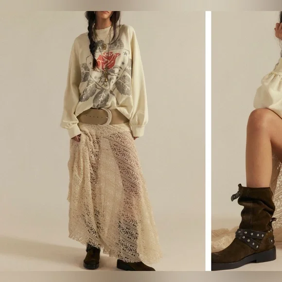 NWT Free People We The Free Palm Spring Turtleneck Graphic Pullover ivory - S, M - Picture 4 of 10